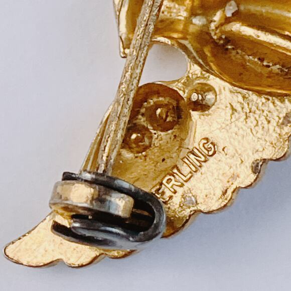 Signed Coro WWII Sterling Craft Eagle 1940s Pin Gold Wash Enamel Brooch Vermeil - Picture 11 of 11